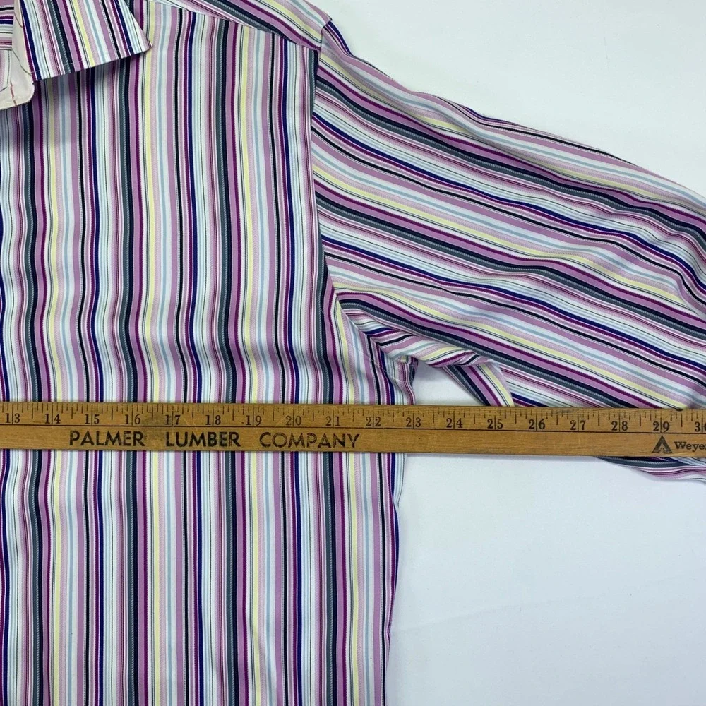 Thomas Dean Mens Striped Button Down Shirt M Medium Multicolor Cotton Longsleeve